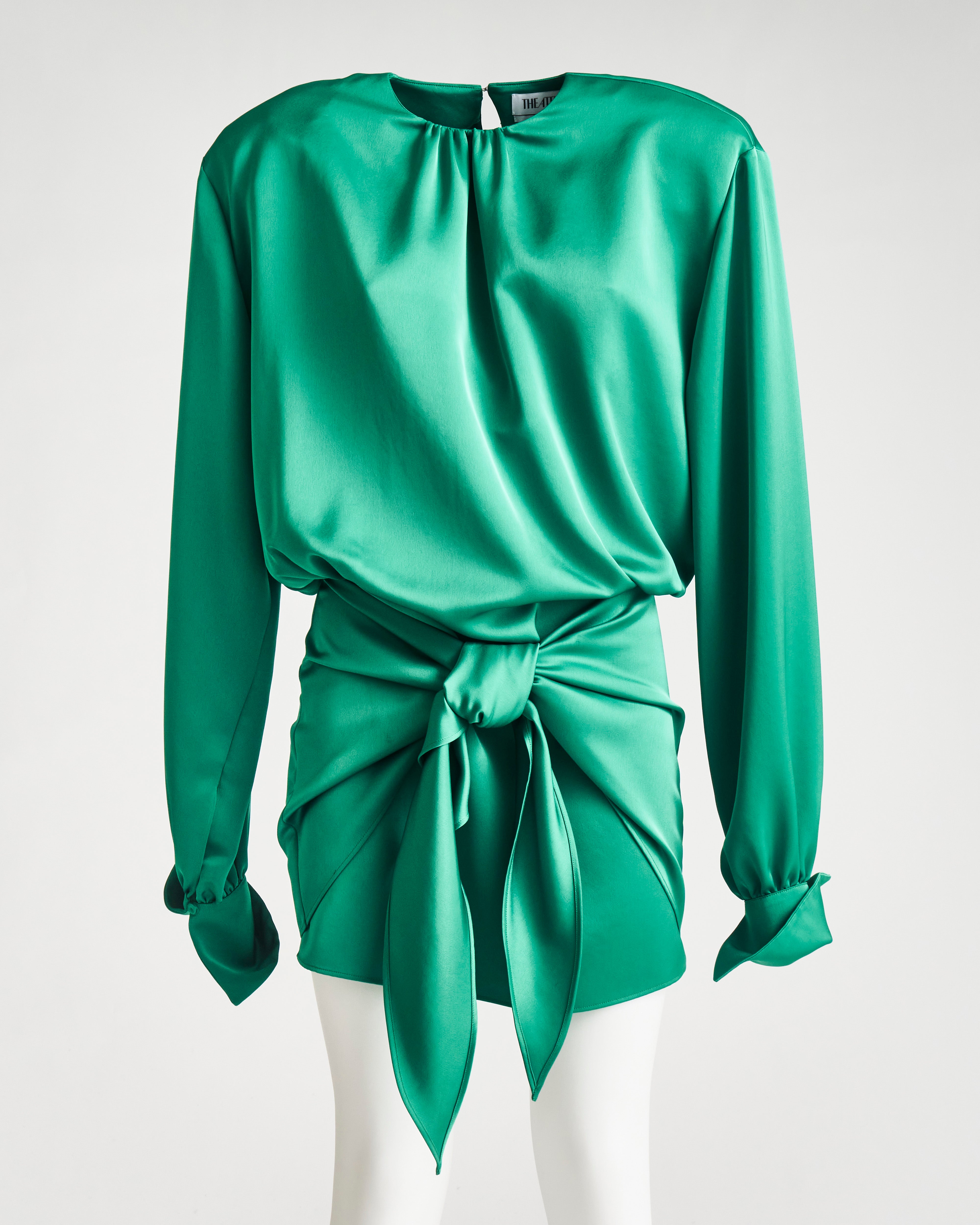 THE ATTICO EMERALD-GEEN SATIN KNOTTED MINI DRESS Iryna Sigunava THE ATTICO EMERALD-GEEN SATIN KNOTTED MINI DRESS Iryna Sigunava