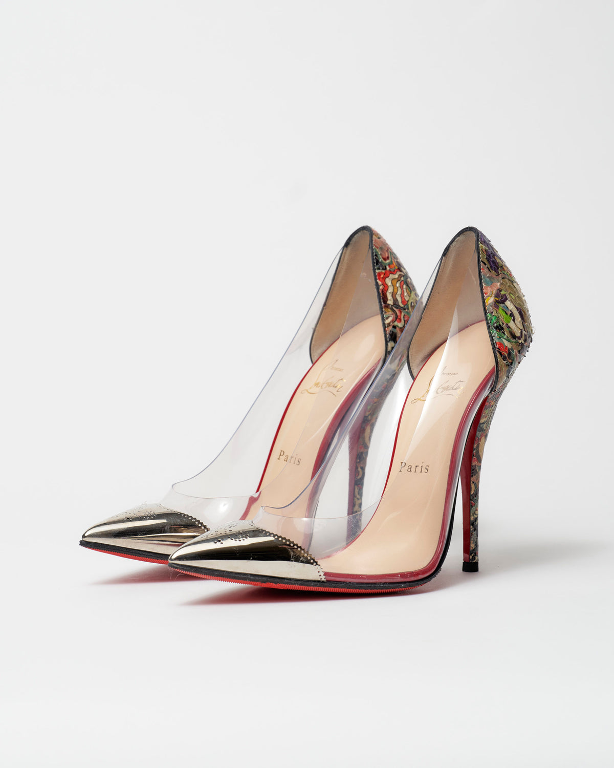 Louboutin multicolor python leather and pvc heels