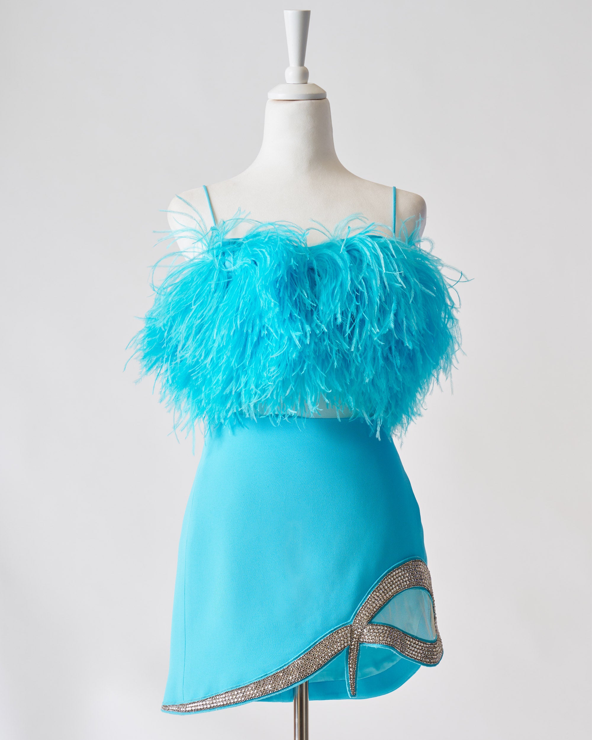 david koma blue feather dress David Koma Feather-trimmed Sequined Maxi Dress in Blue