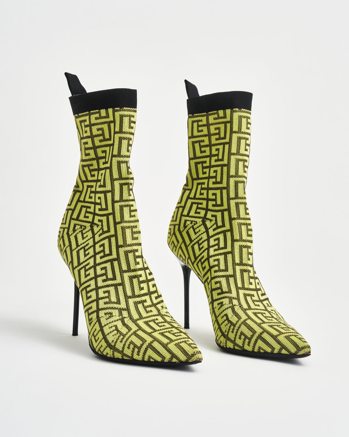 Balmain Skye ankle boots in yellow monogram knit